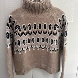 Line the Label Beige and Black Patterned Turtleneck Sweater